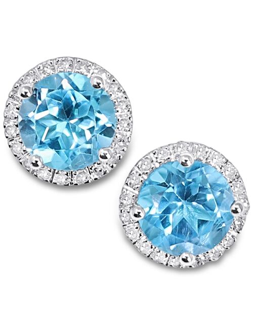Macy's Blue Topaz (1-7/8 ct. t.w.) & Diamond (1/8 ct. t.w.) Halo Stud Earrings in 14k White Gold
