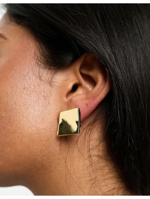 ASOS DESIGN 14k gold plated stud clip on earrings with curved square design