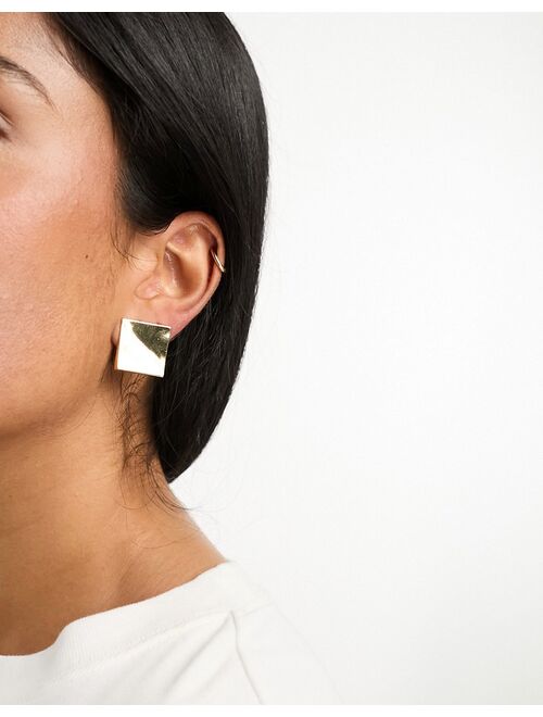 ASOS DESIGN 14k gold plated stud clip on earrings with curved square design