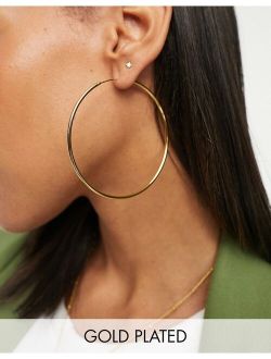 14k gold plated 65mm skinny hoop earrings