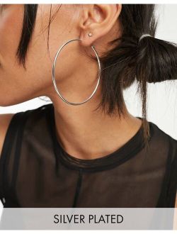 silver plated 65mm skinny hoop earrings