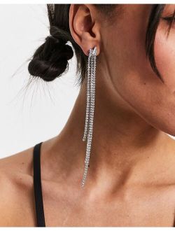 drop earrings with cubic zirconia baguette design in silver tone