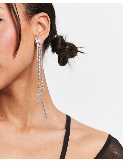 ASOS DESIGN drop earrings with cubic zirconia baguette design in silver tone
