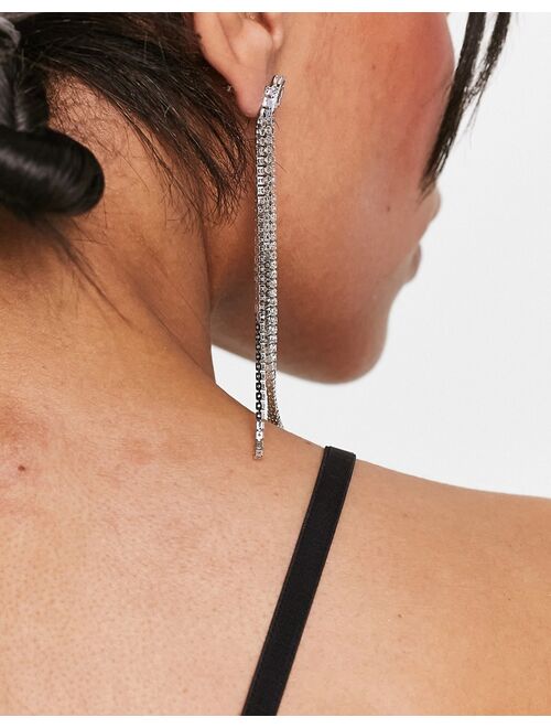 ASOS DESIGN drop earrings with cubic zirconia baguette design in silver tone
