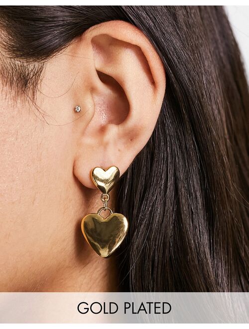 ASOS DESIGN 14k gold plated drop earrings with puff heart design