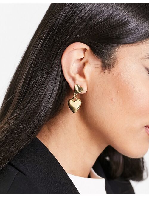 ASOS DESIGN 14k gold plated drop earrings with puff heart design