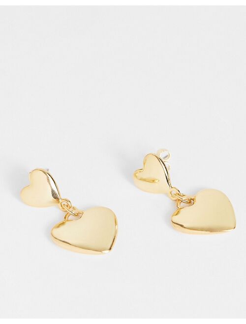 ASOS DESIGN 14k gold plated drop earrings with puff heart design
