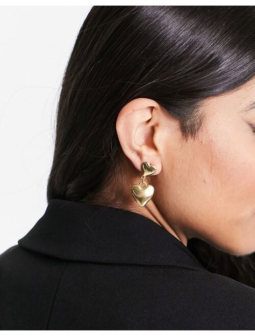 ASOS DESIGN 14k gold plated drop earrings with puff heart design