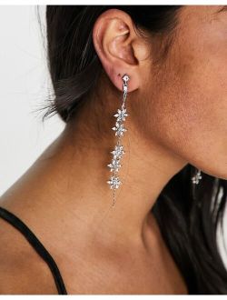 drop earrings with floral crystal chain design in silver tone