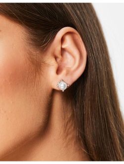 pearl stud earrings in silver