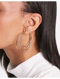 hoop earrings with skinny multi row in gold tone