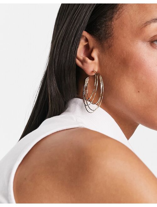 ASOS DESIGN hoop earrings with skinny multi row in gold tone
