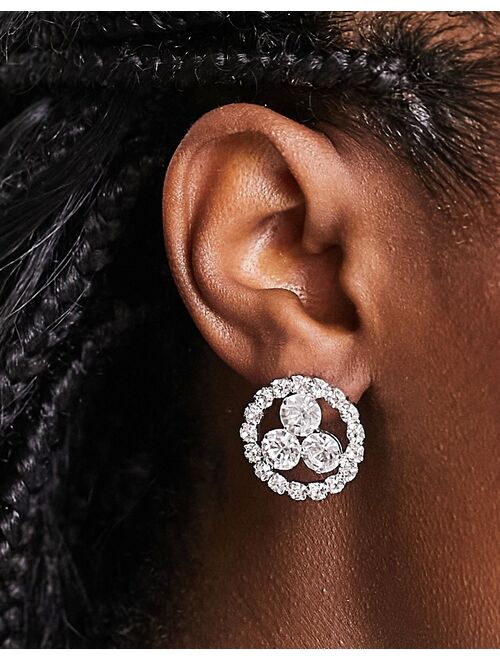 True Decadence circle stud earrings in silver crystal
