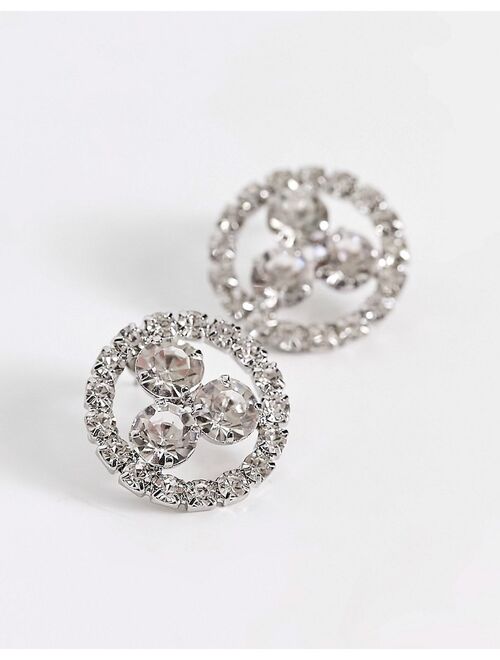 True Decadence circle stud earrings in silver crystal
