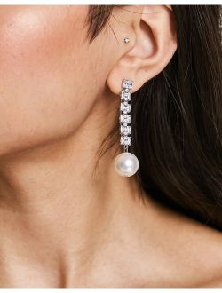 pearl and crystal drop earrings in silver