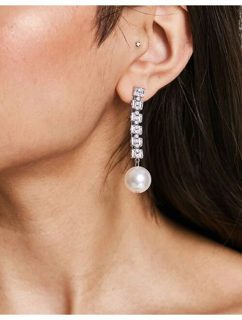 True Decadence pearl and crystal drop earrings in silver