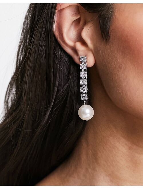 True Decadence pearl and crystal drop earrings in silver
