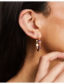hoop earrings with faux semi precious design in gold tone