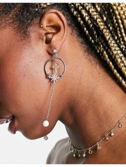 8 Other Reasons sinner pearl drop cross earrings in silver