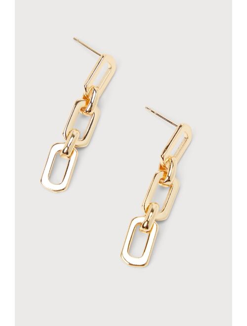 Lulus Thinking About Me Gold Chain Link Drop Earrings