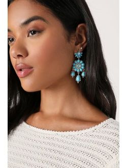 Bohemian Blooms Blue Floral Statement Earrings