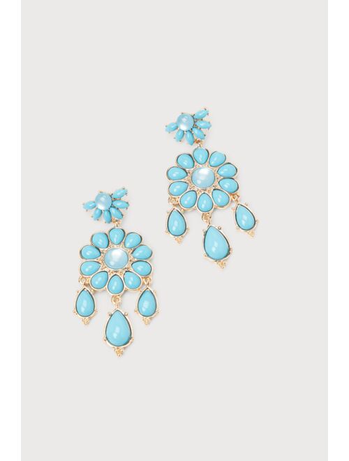 Lulus Bohemian Blooms Blue Floral Statement Earrings