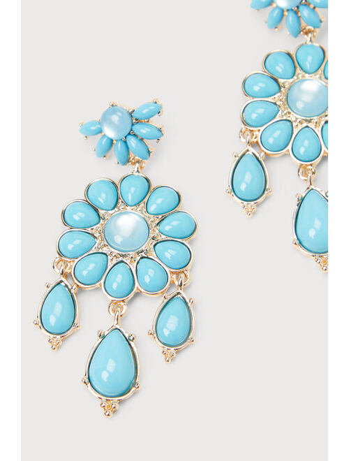 Lulus Bohemian Blooms Blue Floral Statement Earrings