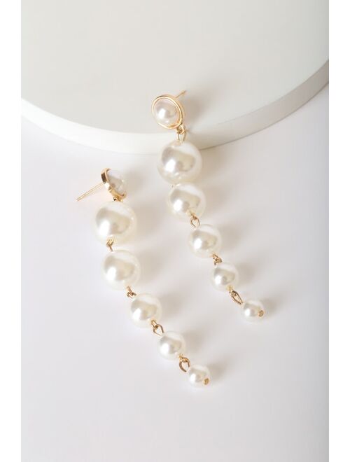 Lulus Party Royalty Gold Pearl Drop Earrings