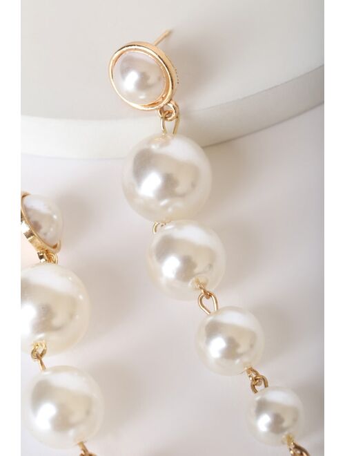 Lulus Party Royalty Gold Pearl Drop Earrings