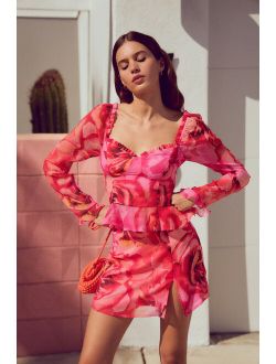 Ticket to Summer Hot Pink Multi Floral Print Chiffon Mini Skirt