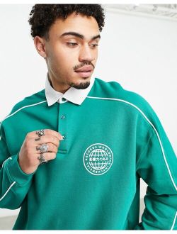 oversized rugby sweatshirt with piping in green