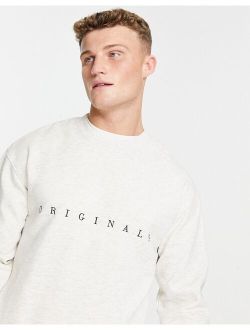 Originals embroidered logo crew neck sweatshirt in white melange