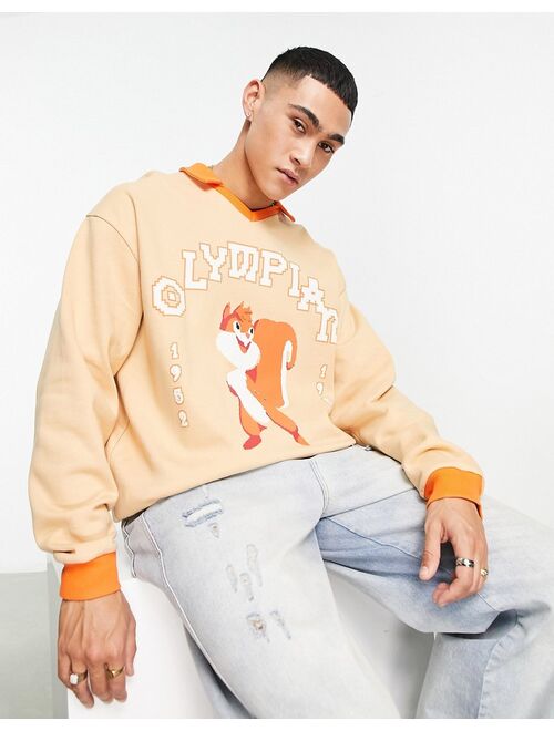 ASOS DESIGN oversized polo sweatshirt with squirrel front print
