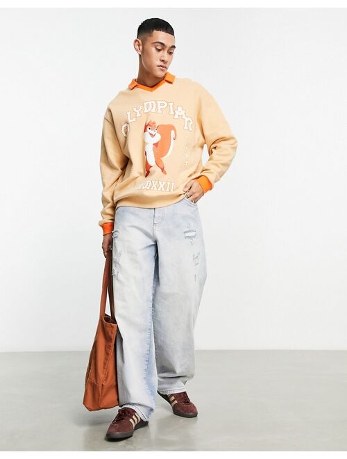 ASOS DESIGN oversized polo sweatshirt with squirrel front print
