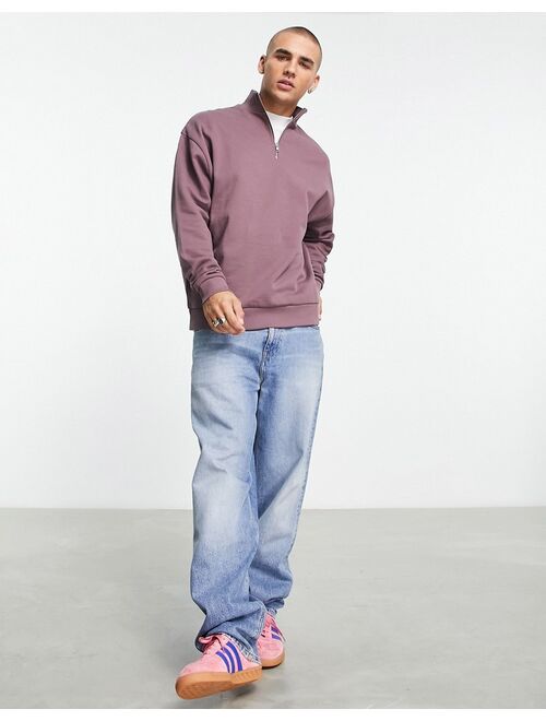 ASOS DESIGN oversized half zip sweatshirt in washed purple