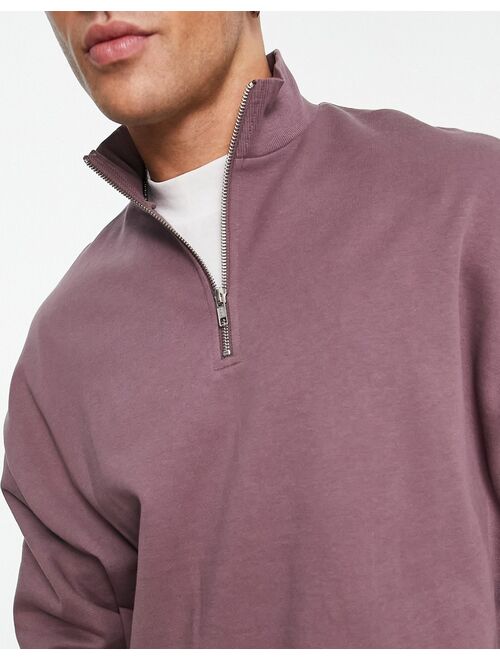ASOS DESIGN oversized half zip sweatshirt in washed purple