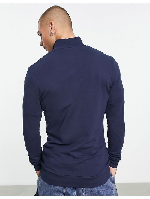 ASOS DESIGN half zip muscle fit sweatshirt in dark navy blue