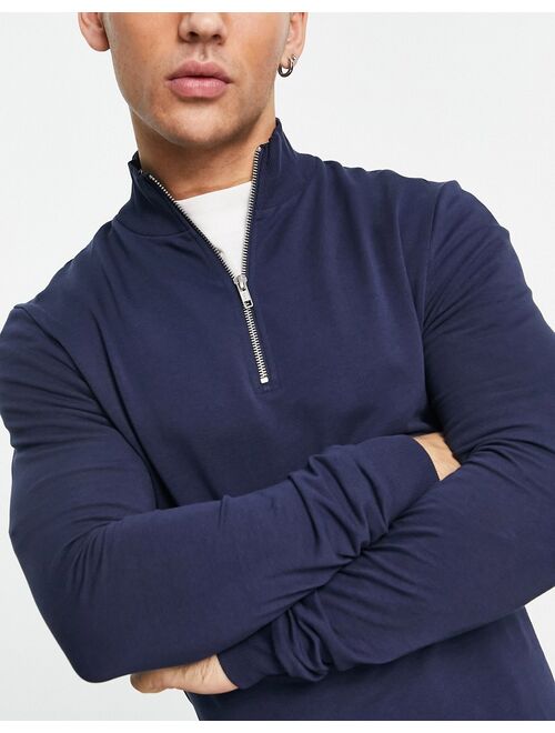 ASOS DESIGN half zip muscle fit sweatshirt in dark navy blue