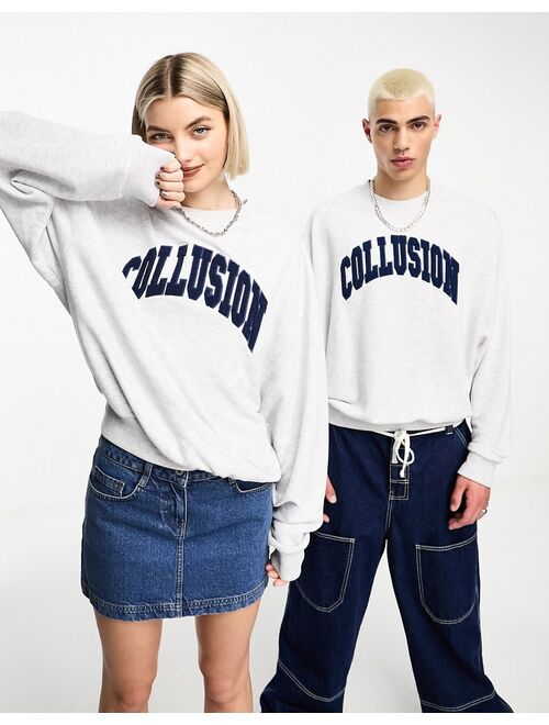 COLLUSION Unisex varsity embroidered sweatshirt in heather gray