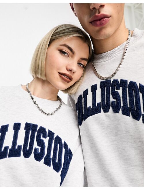 COLLUSION Unisex varsity embroidered sweatshirt in heather gray