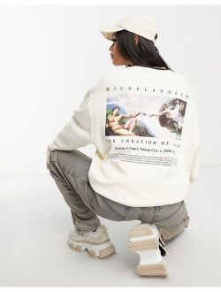 unisex oversized sweatshirt with Michelangelo print in stone