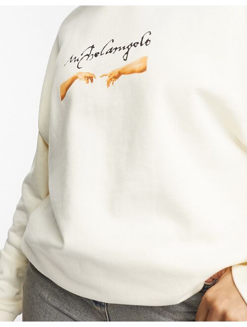 ASOS DESIGN unisex oversized sweatshirt with Michelangelo print in stone