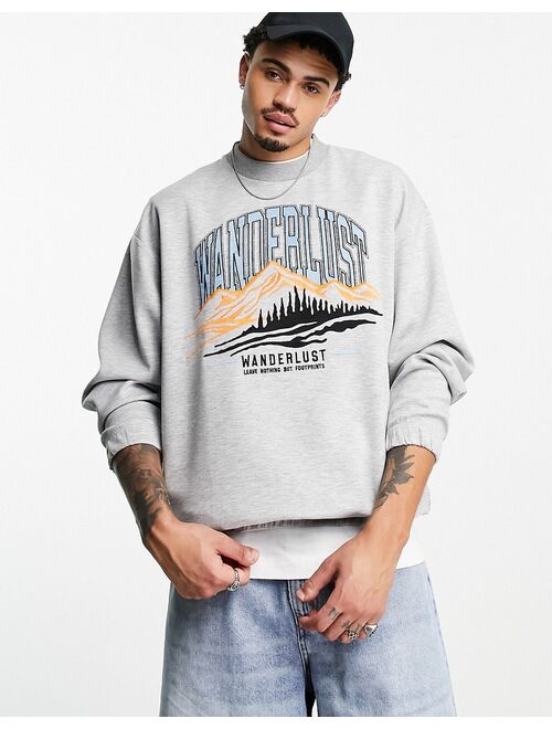 ASOS DESIGN oversized sweatshirt in gray heather scuba with mountain embroidery