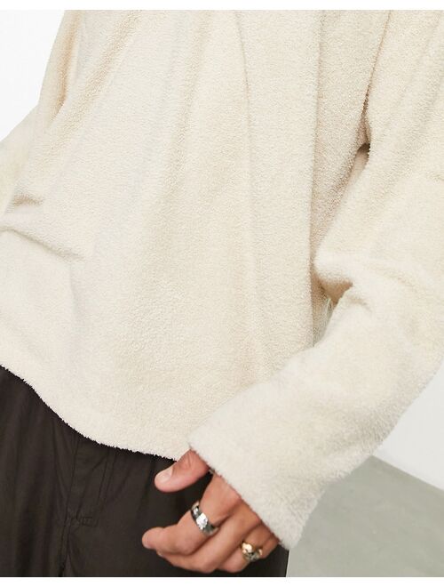ASOS DESIGN oversized sweatshirt with flute sleeve and collared neck in beige towelling