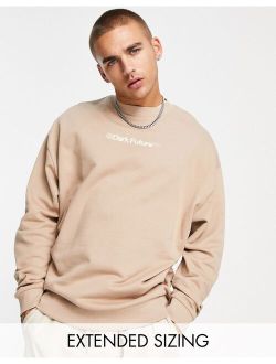 ASOS Dark Future oversized sweatshirt with front and back logos prints in taupe