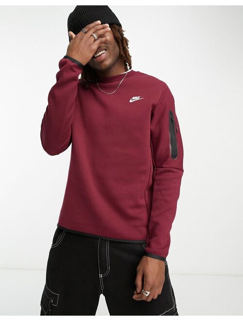 Nike Tech Fleece crew neck sweatshirt in dark red