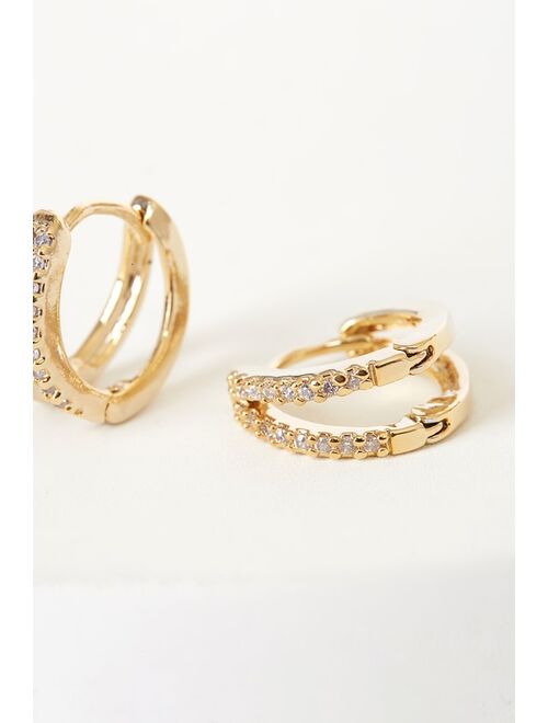 Lulus Our Little Secret Gold Rhinestone Mini Hoop Earrings