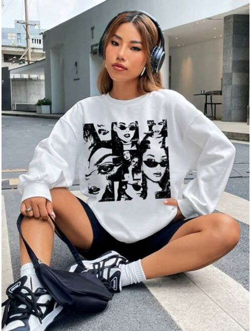 SHEIN EZwear Figure Graphic Drop Shoulder Sweatshirt