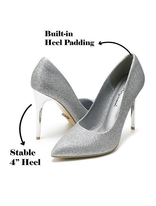 hingswink Women's Classic Simple Closed Pointed Toe High Stiletto Heels 4 Inch Dress Pumps Shoes for Work Office Wedding Bridal Party