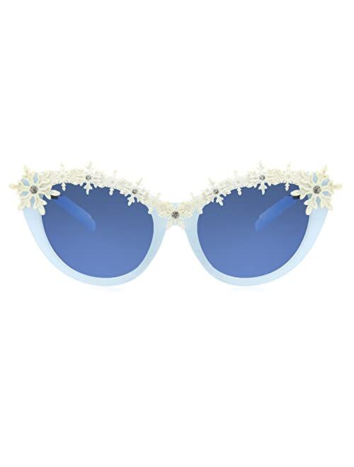 Disney Girls Frozen Snowflakes Kids Cat Eye Sunglasses, Light Blue, 48